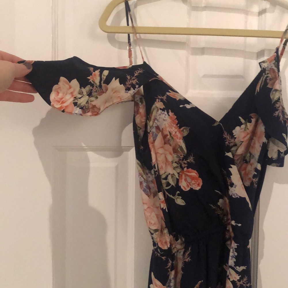 Joie flutter sleeve navy rose silk dress